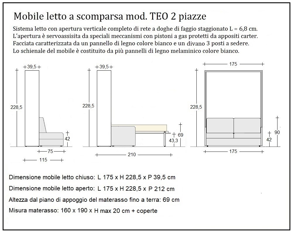 scheda tecnica letto a scomparsa letti due piazze teo