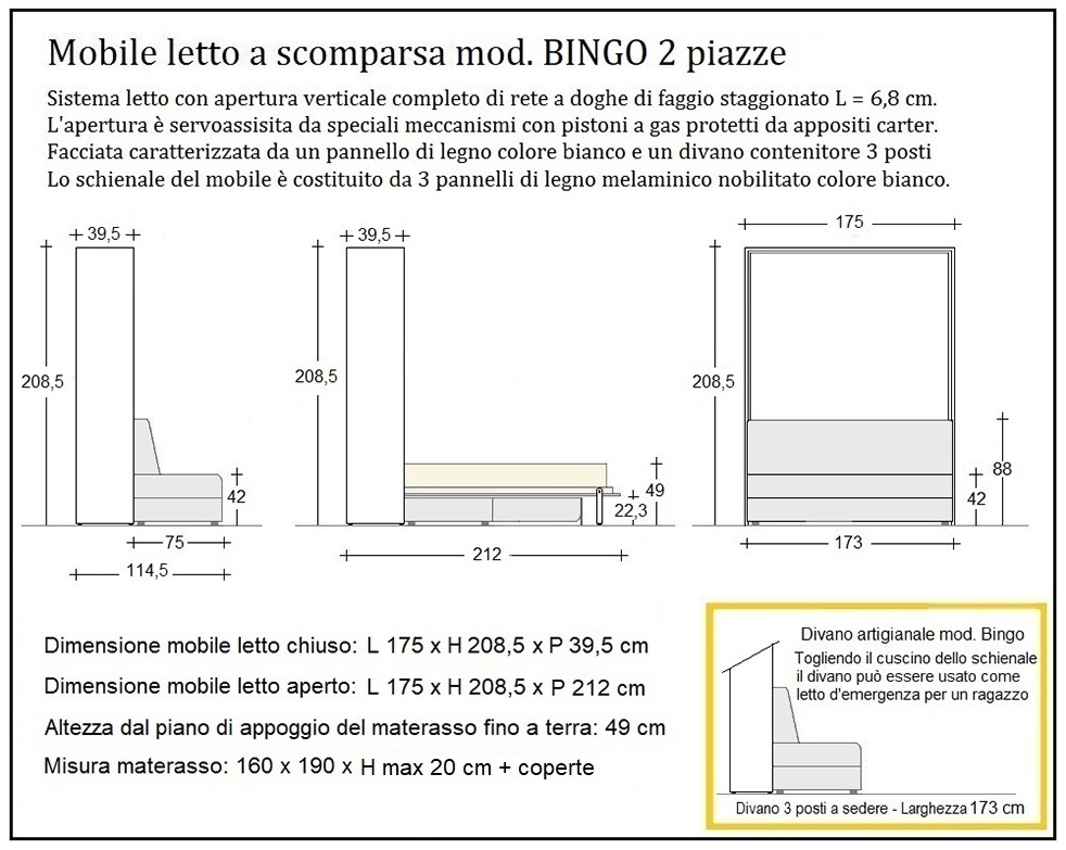 scheda tecnica letto a scomparsa letti due piazze bingo